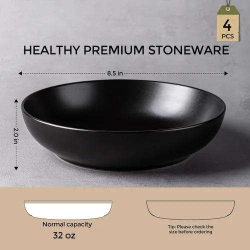 Miniatura 2 de AmorArc Juego de 4 cuencos de cerámica para pasta de 8.5 pulgadas, cuencos grandes de 32 onzas para cocina, cuencos anchos para pasta, ensalada