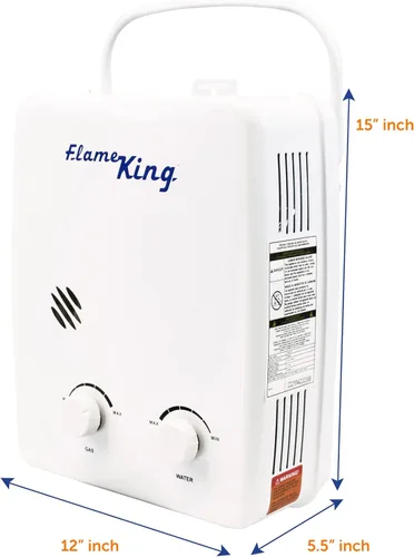 Miniatura 8 de Flame King YSNAZ132 - Calentador de agua portátil sin tanque de gas propano 5L 1.32GPM a 34,000 BTU, ducha instantánea de agua caliente al aire
