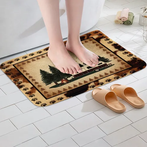 Miniatura 2 de Erosebridal Happy Camping - Tapete de baño para cámper, autocaravana, auto, alfombra de baño marrón de granja 3D, alfombra de baño con patas