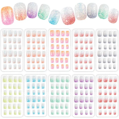 Miniatura 9 de 240 piezas de uñas postizas para niñas, uñas artificiales para niñas, uñas postizas de presión para niñas, uñas de acrílico de cubierta completa