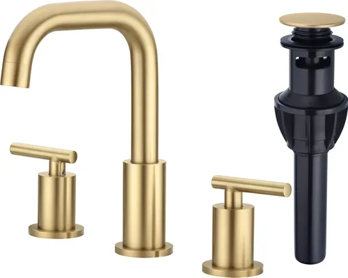 TRUSTMI - Grifo de baño de 2 manijas de 8 pulgadas de latón, grifo de lavabo de baño de 3 agujeros extendido con boquilla giratoria de 360 grados,