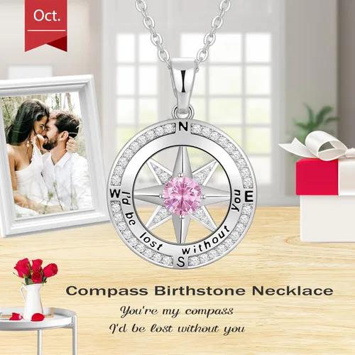 Miniatura 58 de Peeshow Collar para mujer, brújula, piedra natal, joyería de cumpleaños, aniversario, ideas para su novia, regalo romántico de amor en Navidad, día