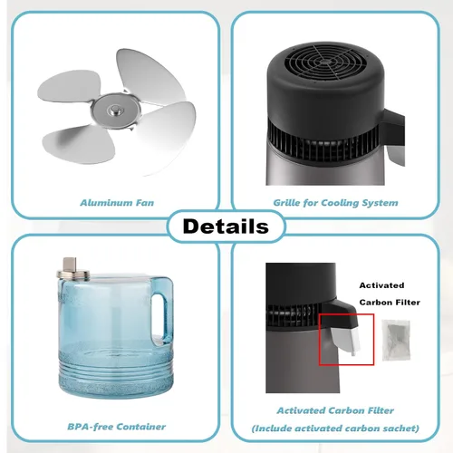 Miniatura 6 de ROVSUN Destilador de agua de 1.1 galón/4L para encimera del hogar, interior de acero inoxidable y contenedor sin BPA, máquina de agua destilada