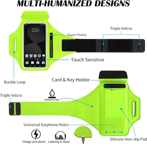 Miniatura 6 de Brazalete para correr con bolsa para auriculares, brazalete para teléfono celular para iPhone 16 15 Pro 14 Plus 13 11 XR XS, Galaxy S24/S10 Verde