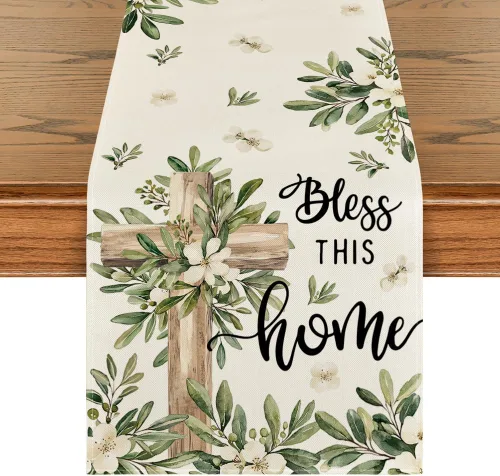 Artoid Mode - Camino de mesa de hojas de olivo cruzadas, decoración de mesa de cocina y comedor de temporada de verano de Pascua, para decoración de