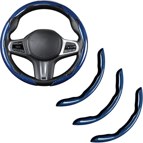 Miniatura 12 de Cubierta de volante de fibra de carbono, juego de accesorios de volante de coche con cierre de presión 3 piezas, protector antideslizante