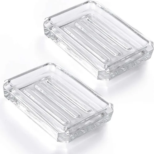 MDLUU Paquete de 2 jaboneras de vidrio, bandeja decorativa para guardar jabón para ducha, bañera, fregadero de baño, fregadero de cocina (cuadrado)