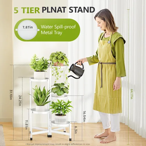 Miniatura 3 de Cawukege Soporte para plantas de 5 niveles para interiores, soporte escalonado para plantas al aire libre para múltiples plantas, estante de esquina