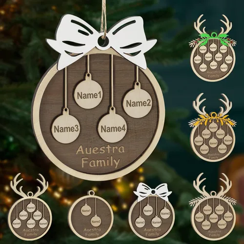Miniatura 22 de Adornos de Navidad personalizados, familia de 1 nombre, adornos de Navidad de madera personalizados, decoración personalizada, decoración de árbol