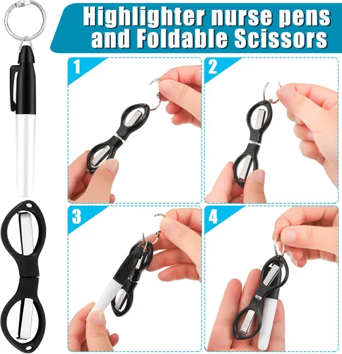 Miniatura 3 de Geyee Juego de 15 tijeras de insignia para enfermeras, mini juego de regalo para estudiantes de enfermería, mini bolígrafo permanente, incluye