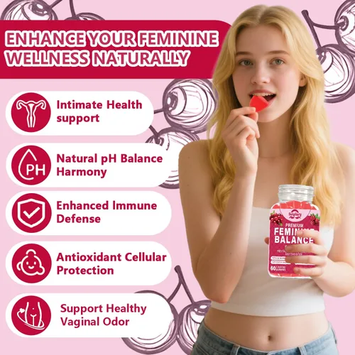 Miniatura 4 de Suiyilary Gomitas de probióticos femeninos, salud vaginal y equilibrio del pH de las mujeres, suplemento gomoso con polvo de arándano y piña, vegano