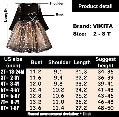 Miniatura 6 de VIKITA Vestidos de invierno de manga larga y tutú para niñas pequeñas de 3 a 7 años, vestido de fiesta y navidad para niñas