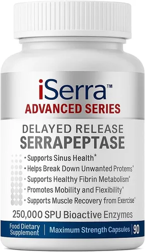 iSerra Advanced Series Serrapeptase 250,000 SPU por cápsula (500,000 SPU por 2 cápsulas) | Máxima fuerza 12 veces potente Serratiopeptidasa | 90
