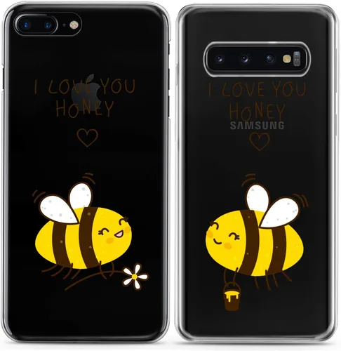 Miniatura 4 de Fundas a juego para parejas compatibles con iPhone 16 15 14 13 12 11 Pro Max Mini Xs X 6s 8 Plus 7+ Xr 10 SE 5 I Love You Cover Honey Bee Silicona