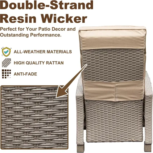 Miniatura 7 de Domi - Silla reclinable para exteriores, sillón reclinable de patio con mimbre tejido a mano, mesa abatible con respaldo de empuje, ángulo