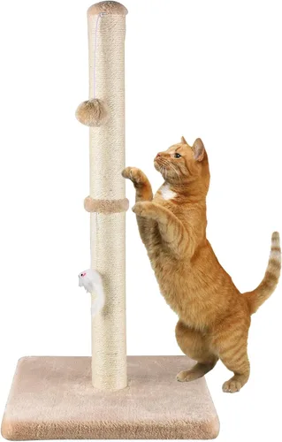 MeowHomm Postes rascadores para gatos de interior y adultos de 32 pulgadas de alto con 2 bolas colgantes, rascador grande para gatos, incluye cuerda