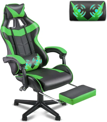 Miniatura 15 de Soontrans Silla de juegos azul claro con reposapiés, bonita silla de videojuegos de conejo, silla de escritorio Kawaii para nieta, hermana, novia