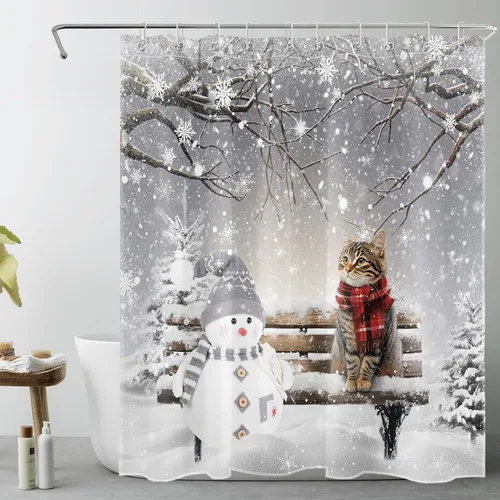 Miniatura 48 de LB Cortina de ducha de otoño para baño, divertido gato negro con fantasma en la bañera en el bosque de otoño, cortina de ducha de tela de cosecha