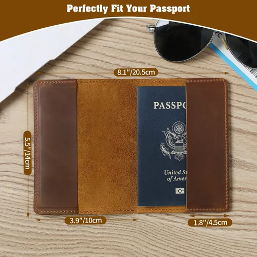Miniatura 2 de Jack&Chris Funda de cuero para pasaporte, funda de viaje para hombres y mujeres, Marrón1, Casual
