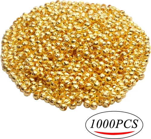 Miniatura 2 de Aylifu 1000 cuentas espaciadoras redondas de metal dorado de 0.118 pulgadas, cuentas sueltas para manualidades, pulseras, collares, joyería