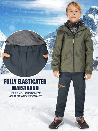 Miniatura 20 de linlon Pantalones impermeables para la nieve para niños y niños, forro polar lind para senderismo, softshell, cálidos, con aislamiento térmico