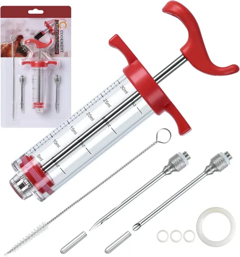 Miniatura 7 de JY COOKMENT Jeringa para inyector de carne, inyector de sabor marinado de 1 onza con 2 agujas profesionales, 1 cepillo de limpieza (negro)