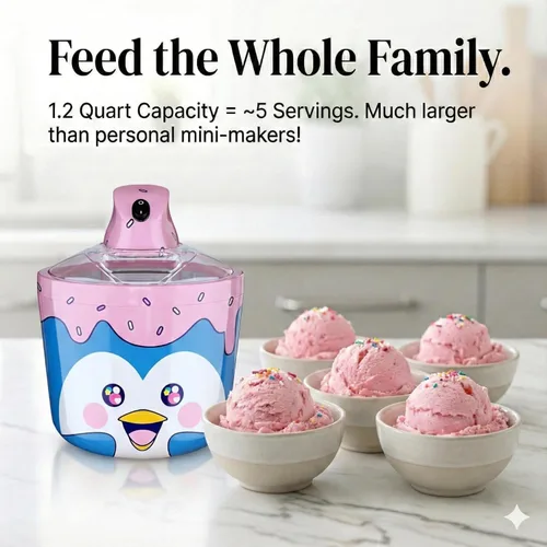 Miniatura 6 de Máquina para hacer helados para niños – 1.2 cuartos de galón de pingüino eléctrico para helados, la mejor máquina de encimera para helado casero