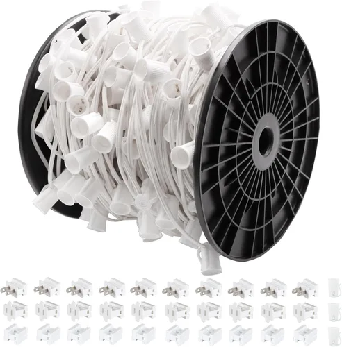 Miniatura 12 de Cadena de luces de Navidad C9 de 25 pies, enchufes de luz E17 con separación de 12 pulgadas, juego de cadena de luces C9 blanco para decoración