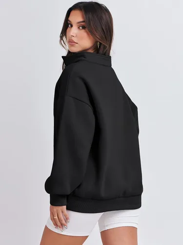 Miniatura 4 de ANRABESS Sudadera de manga larga para mujer, de gran tamaño, con media cremallera, sudadera con capucha Y2K, ropa de otoño a la moda