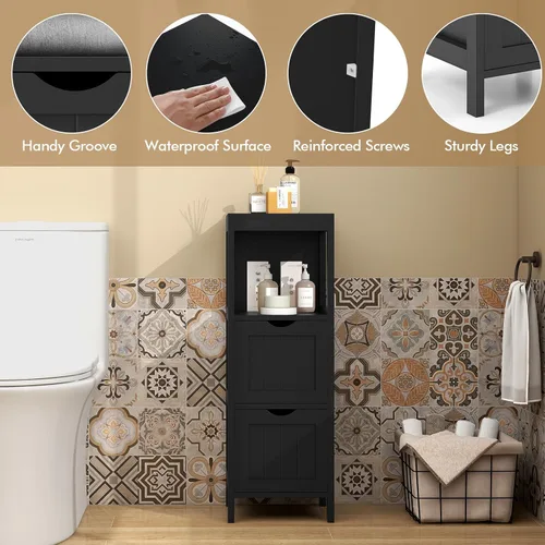 Miniatura 7 de LOKO Gabinete de piso de baño, gabinete de almacenamiento multifuncional con 2 cajones extraíbles, armario de baño moderno con correa anticaída, 12