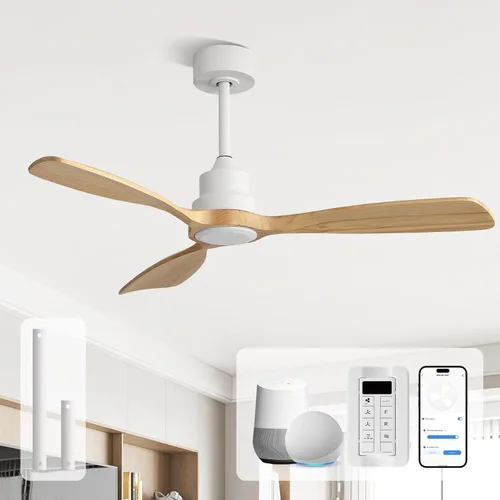 Miniatura 34 de Sofucor Ventiladores de techo de 52 pulgadas, sin luz, ventilador de techo para exteriores con control remoto, motor CC reversible de 3 cuchillas