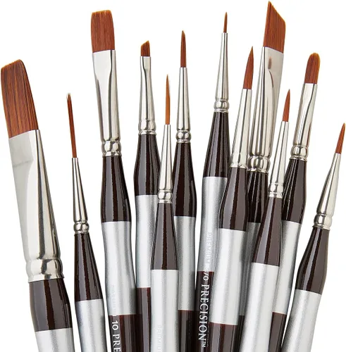KINGART 1070B Premium 12 Pc. Pinceles de pintura acrílica de precisión para artistas, mango corto y cómodo, pelo sintético Taklon para pinturas