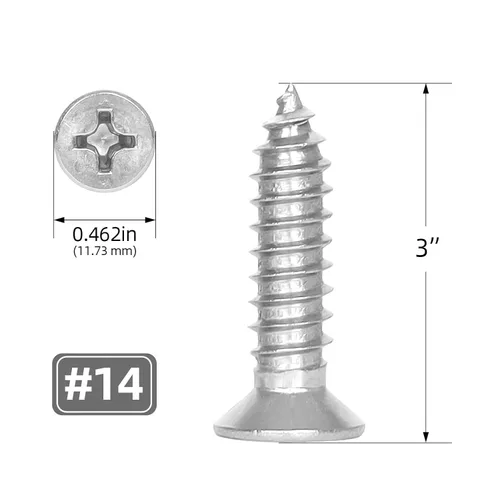 Miniatura 2 de Mellewell Tornillos para chapa metálica de cabeza plana #14 x 3 (disponibles de 5/8 a 3 pulgadas), tornillos para madera, acero inoxidable 304 18-8