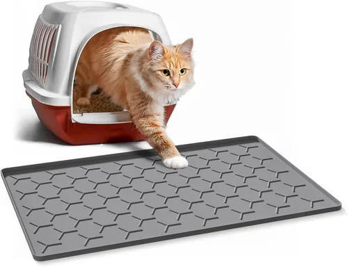 Miniatura 9 de Garoopion Tapete de Silicona para Atrapar Arena para Gatos, Grande Impermeable 34" X 22" Tapete para Caja de Arena de Gatos, Fácil de Limpiar, Beige