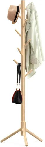 Miniatura 11 de Aliphon Perchero de madera, perchero independiente con 8 ganchos, árbol de abrigos de 3 tamaños ajustables para sombreros, abrigos, bufandas y Blanco