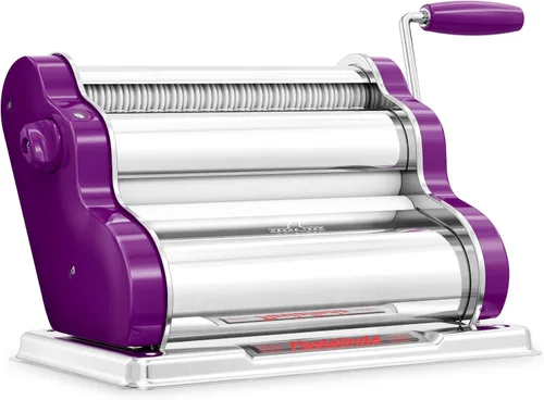 Miniatura 20 de PASTALINDA Máquina para hacer pasta Classic 260, rodillos de 10.2 in de ancho, 9 posiciones de grosor, 2 posiciones de corte, acero inoxidable, Lila