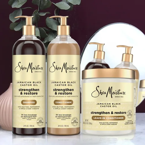 Miniatura 5 de SheaMoisture Aceite de Ricino Negro Jamaicano Champú Reparador para Fortalecer y Restaurar el Cabello, Acondicionador + Acondicionador sin Enjuague