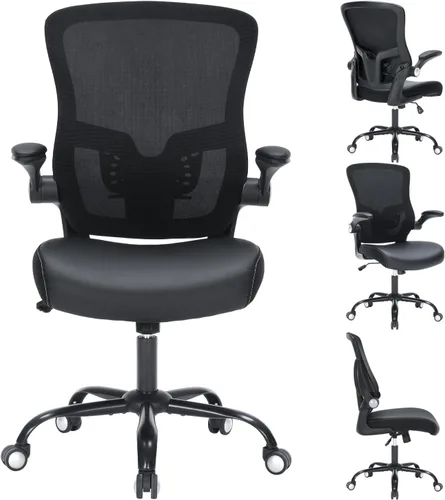 Silla de oficina, cojín de piel sintética, silla de escritorio ergonómica con brazos abatibles, sillas de escritorio de oficina en casa de 300