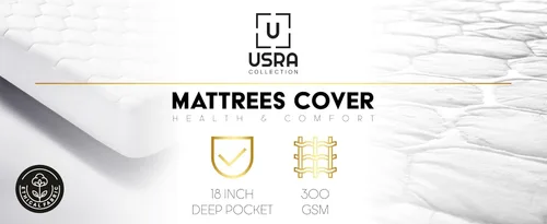 Miniatura 3 de USRA Funda protectora de colchón tamaño individual 100% algodón, acolchado de 300 GSM, no tóxico, 18 pulgadas de profundidad, calidad premium
