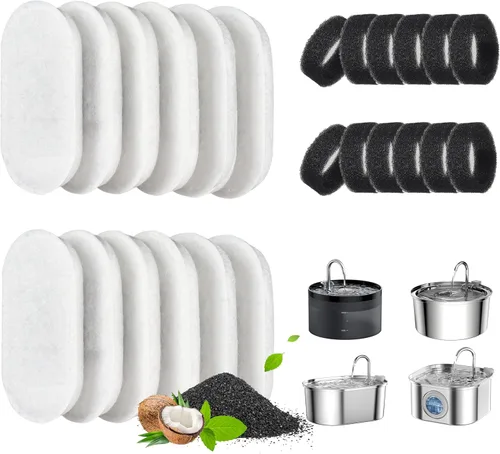 Miniatura 11 de Filtros de fuente de agua para gatos, paquete de 16 filtros de fuente para gatos, filtros de repuesto para fuente de agua de acero inoxidable