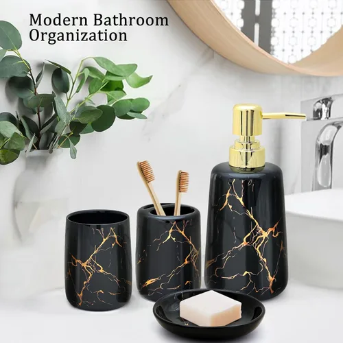 Miniatura 5 de CERBIOR Juego de accesorios de baño, 4 piezas de accesorios de cerámica para decoración de baño, incluye soporte para cepillos de dientes, taza