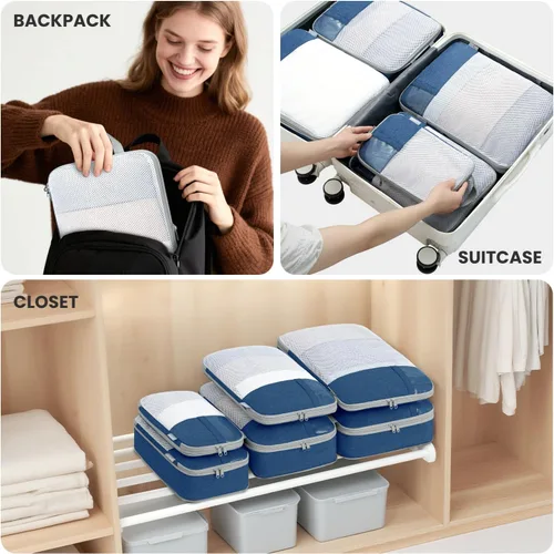 Miniatura 7 de Juego de 8 juegos6 juegos4 cubos de compresión para viajes, artículos esenciales ligeros de viaje para vacaciones, accesorios de viaje para maleta