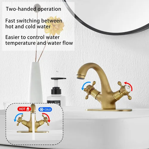 Miniatura 3 de Grifo de baño de latón antiguo grifo de tocador de baño de una sola manija de un agujero grifo de lavabo de baño con placa de cubierta
