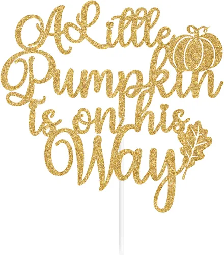 Miniatura 7 de Decoración para tartas con purpurina dorada "A Little Pumpkin is on His Way", calabaza Oh Boy/A Little Pumpkin is on the Way, decoración de fiesta