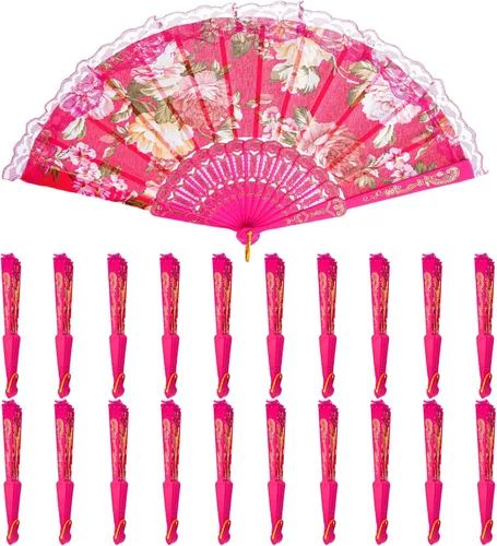 QIRMIZI Paquete de 20 abanicos de mano plegables grandes de seda, elegante ventilador chino para rave, ventilador renacentista de mano para