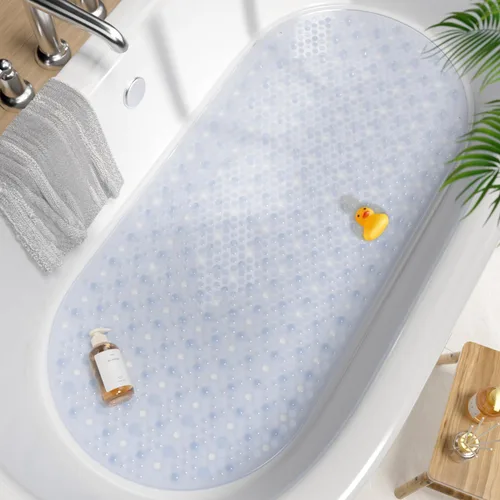 Miniatura 16 de HITSLAM Tapete antideslizante para bañera, 27 x 15 pulgadas, con ventosas y orificios de drenaje, lavable a máquina, ovalado, para niños, personas