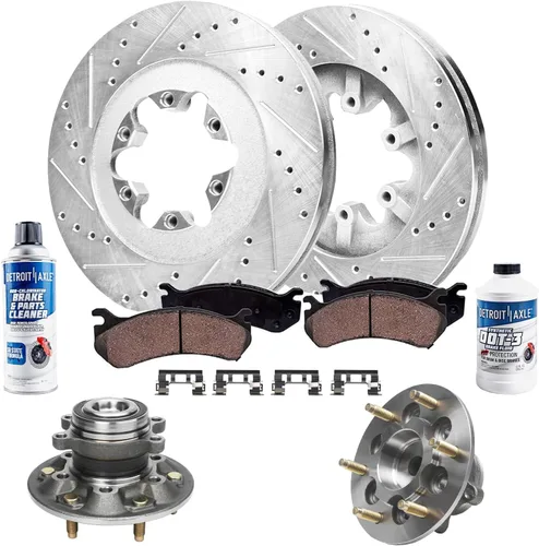 Miniatura 21 de Detroit Axle - Kit de freno delantero para Ford Explorer Mercury Mountaineer 2002-2005 Bujes de rodamiento de rueda perforados y ranurados rotores