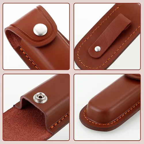 Miniatura 6 de Funda para cuchillo de bolsillo, estuche para cuchillo EDC plegable de 4 pulgadas, funda portátil de cuero para cuchillo con cierre a presión