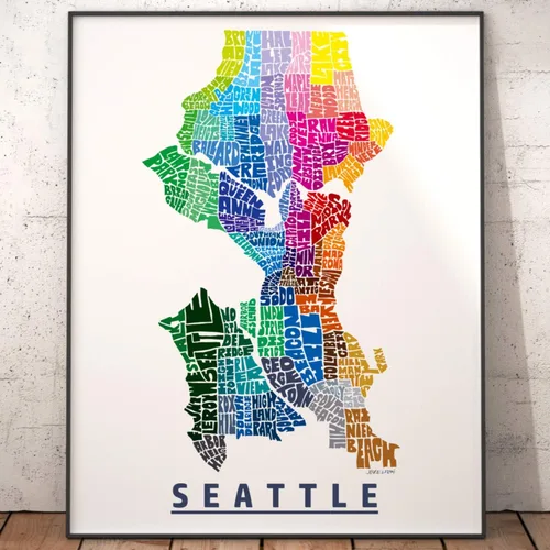 Miniatura 2 de Impresión del mapa del barrio de Seattle, impresión firmada de mi arte original de mapa de tipografía de Seattle dibujado a mano