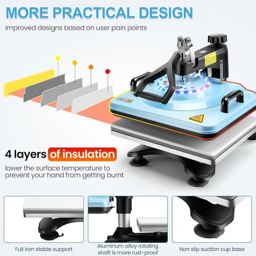 Miniatura 5 de WHUBEFY Máquina de prensa térmica para camisetas, máquina de prensa de calor de 15 x 12 pulgadas, prensa de transferencia de impresión de camisas